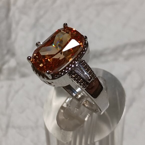 Silver Morganite and CZ Fashion Ring Size 10 - Flawed - Picture 4 of 13